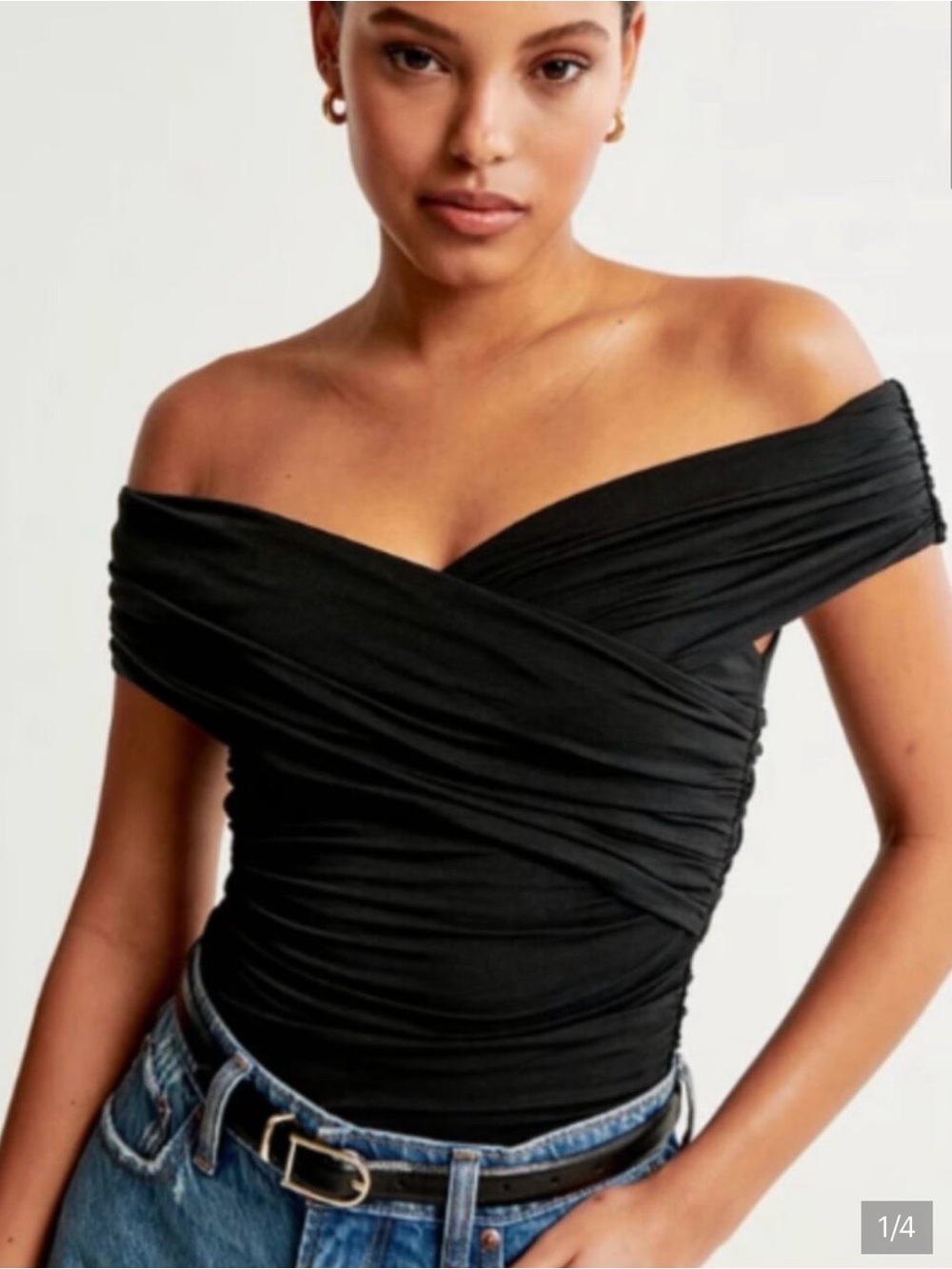Abercrombie & Fitch TAN Off-Shoulder Ruched Camisole